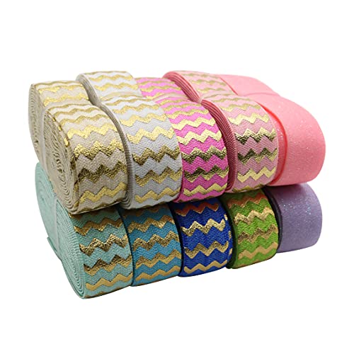 Harvey Sky 20 Yards 5/8 Inch Gold Chervon Fold Over Elastic For Baby Girls Hair Bow Diy Craft Elastic Hair Ties Headbands (10 Colors X 2 Yards) #TOP3