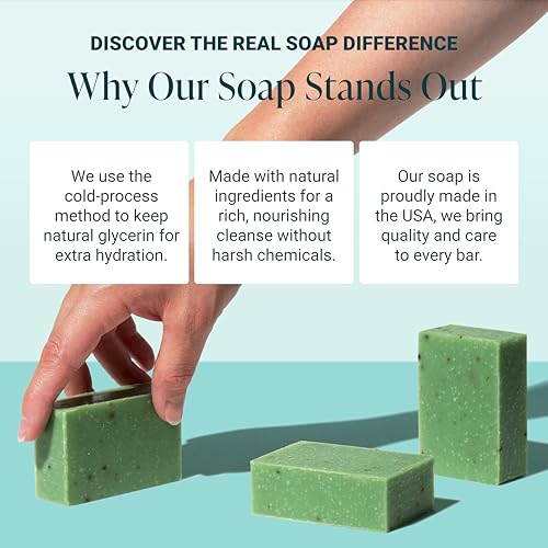 Image of Handmade Natural Bath & Body Soap Bar, Vegan, All-Natural, Palm Oil Free, Made in USA with Shea Butter + Essential Oils, Rosemary Mint, 3 Bars