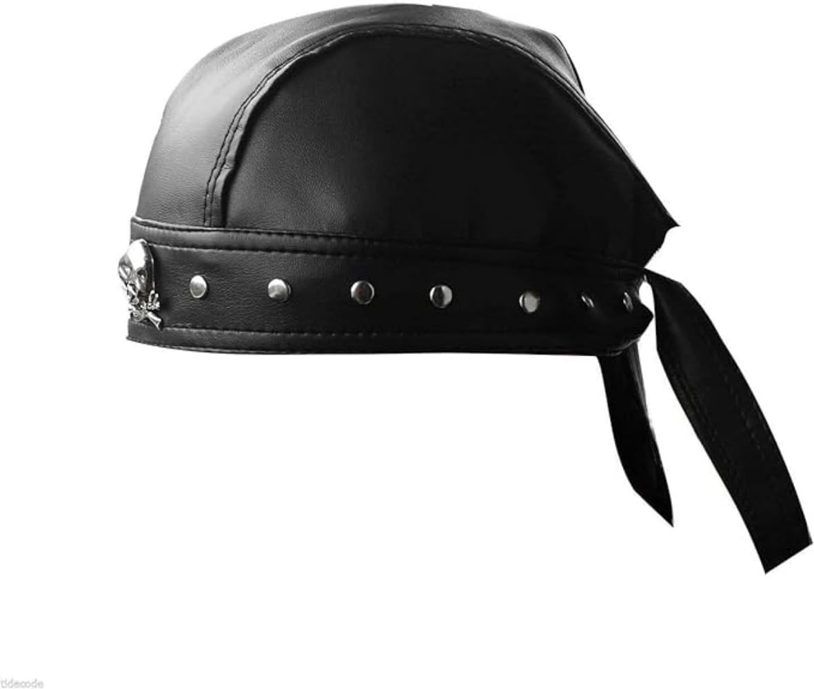 ESYTCH Leather Bandana Biker Doo Do Rag Headwrap Studded Skull Cap Capsmith Du Rag Black