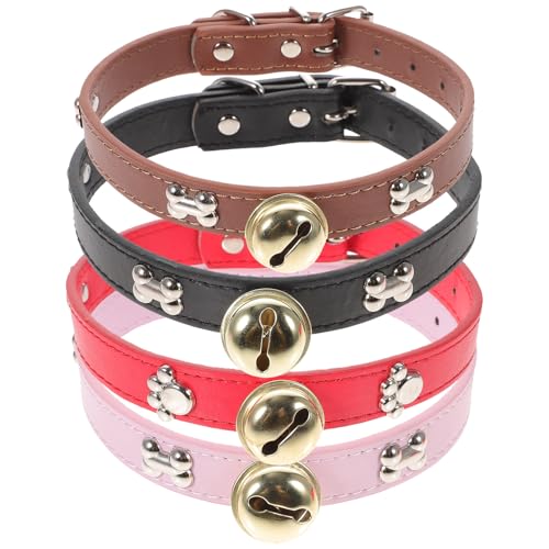 FUTUREORYY Lot de 4 Colliers Réglables pour Bétail avec Clochettes Tailles L Couleurs Rouge Noir Rose et Marron Colliers Confortables et Sécurisés pour...