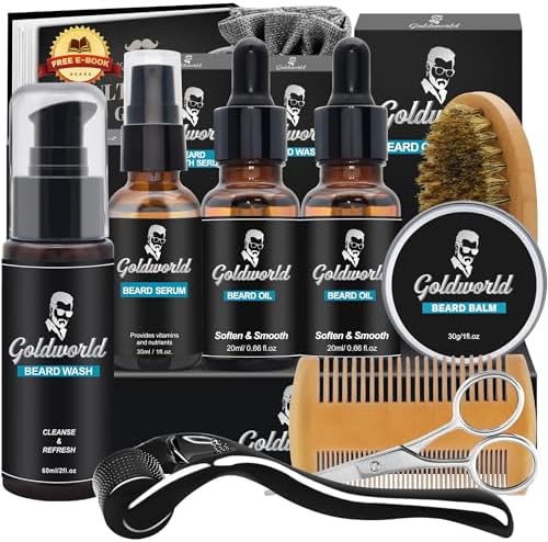 Beard Kit,Beard Grooming Kit w/Beard Wash/Shampoo,2 Packs Beard Oil,Beard Balm,Beard Wash,Brush,Comb,Scissor,Storage Bag,E-Book,Beard Care&Trimming Kit