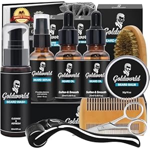 Beard Kit,Beard Grooming Kit w/Beard Wash/Shampoo,2 Packs Beard Oil,Beard Balm,Beard Wash,Brush,Comb,Scissor,Storage Bag,E-Book,Beard Care&Trimming Kit