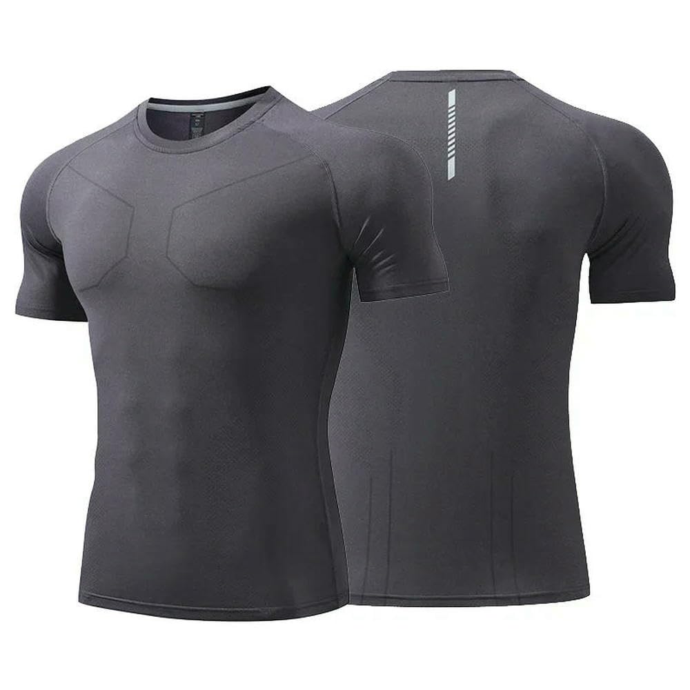 DYRBF - Maglietta sportiva da uomo, alla moda, con scollo rotondo, traspirante, per corsa, allenamento, palestra, jogging, elasticizzata, vestibilità aderente