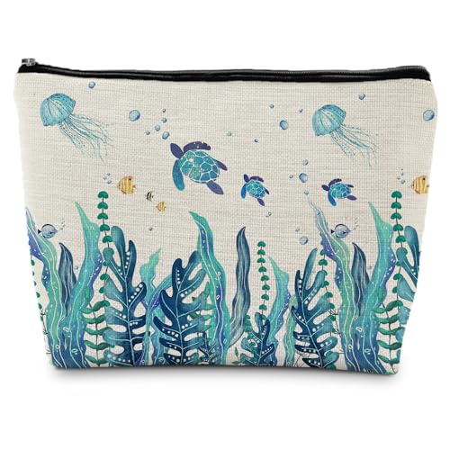 Sea Turtle Gifts Makeup Bag, Ocean Turtle Gifts for Women, Turtles Cosmetic Bag Coastal Beach Makeup Bag Pouch
