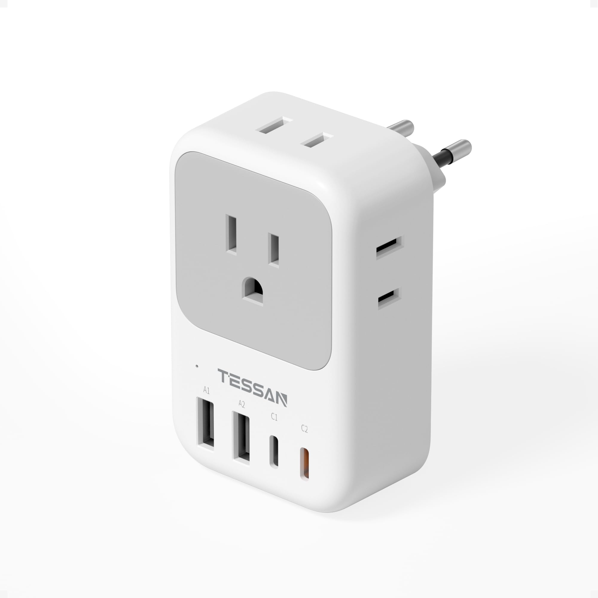 TESSAN 変換プラグ Cタイプ 海外旅行用 変換器 電源変換アダプター コンセントUSB-C付き 4個AC差込口 2個USB-Aポート 1個Type-Cポート 韓国 イタリア スペイン ドイツ ベトナム オーストリア ヨーロッパなどの国に対応