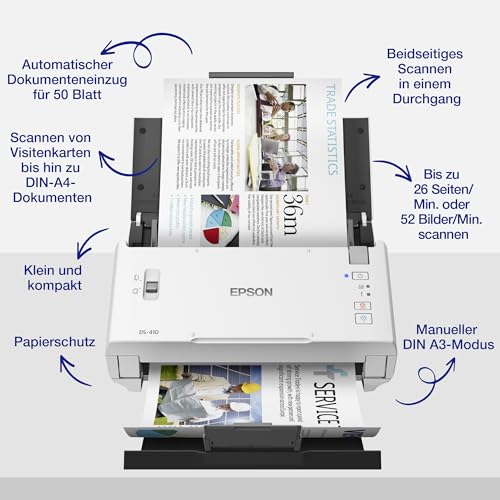 Epson WorkForce DS-410 Dokumentenscanner (Scanner, DIN A4, beidseitiges Scannen in einem Durchgang, 600dpi, USB 2.0)