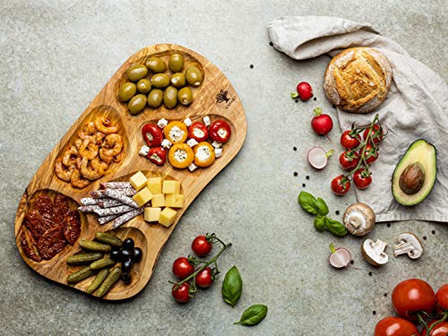 SOLTAKO La Rustica - Große rustikale Snackschale aus Olivenholz Dipschale Tapasteller Schale Holz Olivenholz Holzschale Salatschüssel Brotschale für Tapas