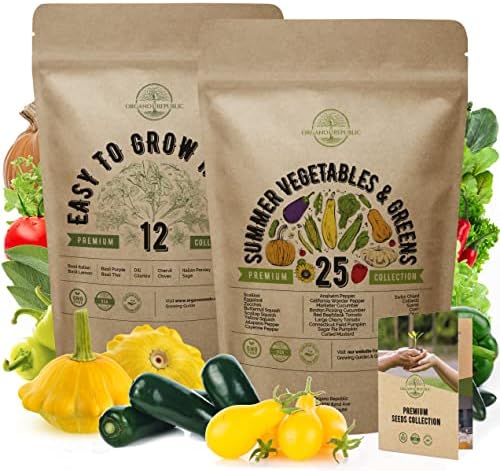 12 Easy to Grow Herb and 25 Summer Vegetable Seeds Variety Packs Bundle Non-GMO Heirloom Seeds for Planting Indoor and Outdoor Over 6000 Herbs & Vegetable Seeds in One Value Bundle