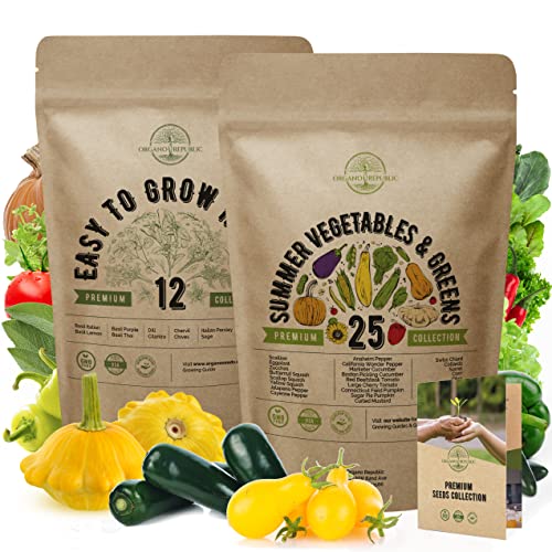 12 Easy To Grow Herb And 25 Summer Vegetable Seeds Variety Packs Bundle Non-Gmo Heirloom Seeds For Planting Indoor And Outdoor Over 6000 Herbs & Vegetable Seeds In One Value Bundle #TOP13