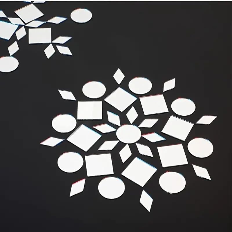 Image of PAR DESIGN 6 Shapes Decorative Mirror Set - Round, Triangle, Eye, Square, Tilak & Burfi Shape - 1200 Pcs Combo with Fabric Glue - 200 Pcs Each - Perfect for Home Decor, DIY Crafts, Wall Decoration