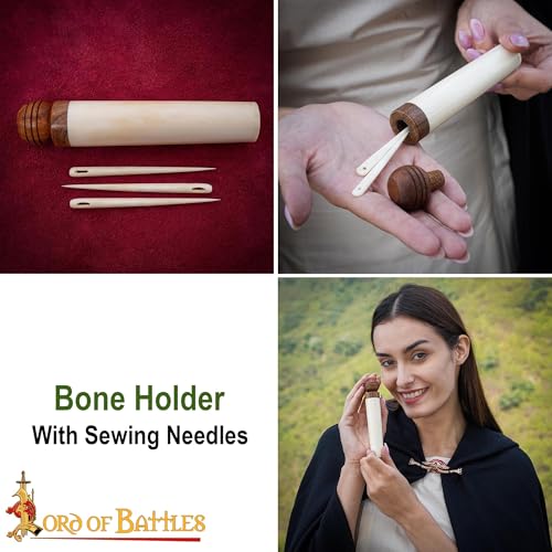 Image of Lord of Battles Genuine Bone Needle Holder Durable Sewing Tool Organizer Medieval Needles Storage Case for Sewing, Embroidery & Crafting Needles Storage (Bone Holder with Needles)