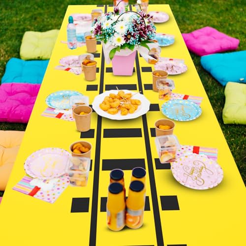 Image of Teenyyou 6 Pcs Train Party Decorations Railroad Track Tablecloths Express Train Birthday Party Supplies 54 x 108 Inch Plastic Table Covers for Railroad Track Western (Multicolor)