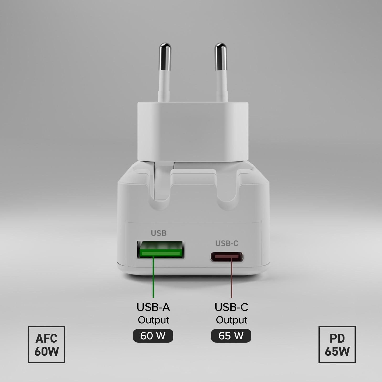 SBS Zasilacz Flexi 65W USB-C, GaN Technology, Power Delivery (PD 3.0 PPS) 65W, Szybkie ładowanie, ładowarka do iPhone, Android, Tabletu i PC, Smukły i Składany Design, Szary