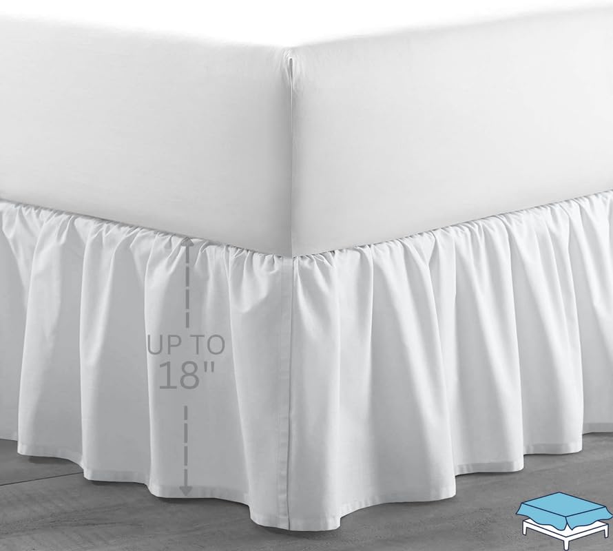 Ruffle Bed Skirt with Split Corners, Microfiber Dust Ruffled for a Perfectly Tailored Bedding Ensemble, Wrinkle and Fade Free, Easy Fit, Queen Size 18 Inch Drop, White