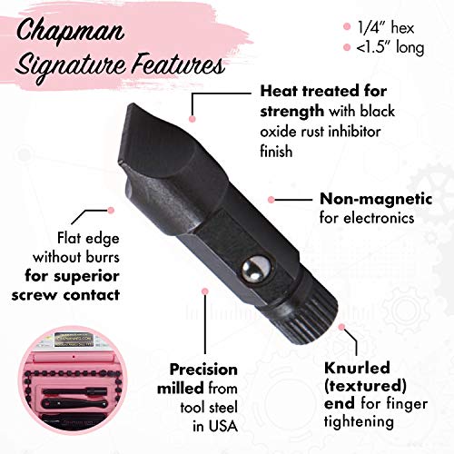 Chapman Mfg 7331 All-Purpose Standard Screwdriver Set - Includes Phillips, Sae Allen Hex & Slotted/Flathead Bits - Complete Set Offers 24 Usa Made Insert Bits + Mini Ratchet Hand Tool (Pink Case) #TOP6