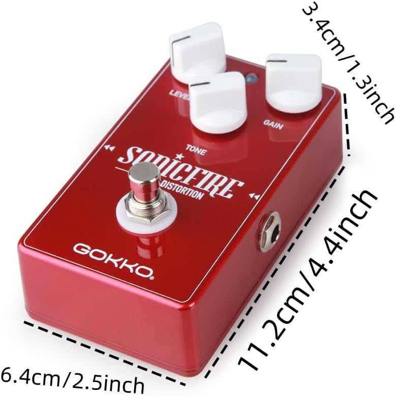 GOKKO Sonicfire Distortion Pedal - Hot-Rodded Tone for Rock, Metal, and Soloing | 3 Control Knobs for Level, Gain & Tone | 9V DC Power Supply