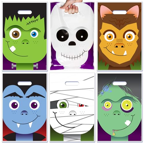 Practicon Large Halloween Character Treat Bags, 11” x 17” Trick or Treating Candy Tote, Plastic...
