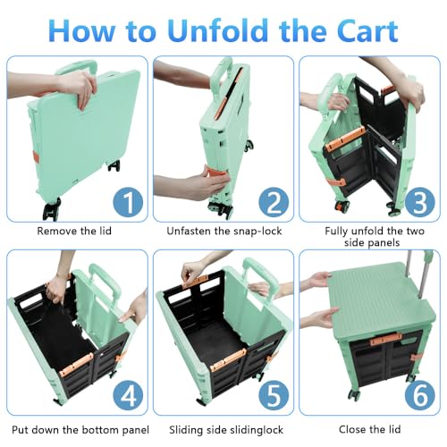 FELICON Foldable Utility Cart with Telescoping Handle and 4 Rotating Wheels for Easy Travel and Moving (Green MaxGear 2 Office Chair Wheels, Set of 5)