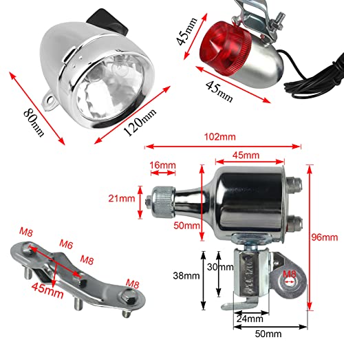 AXITRON Bicycle Friction Generator Headlight Taillight headlamp Tail Light 12V 6W for Road Bike - Racing