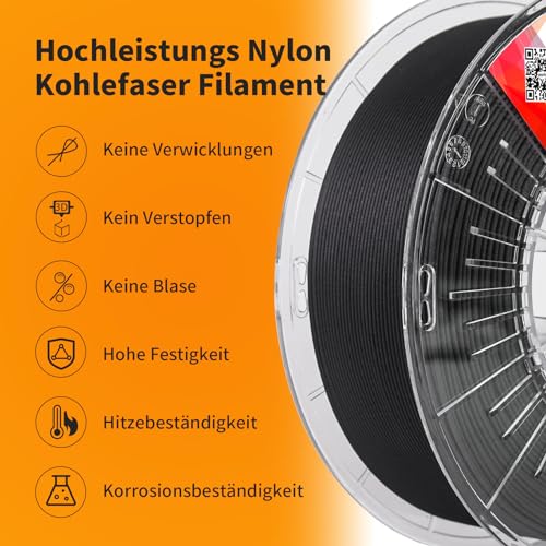 YXPOLYER Kohlefaser-Nylon-Filament 1,75 mm 1kg, PA6 Kohlenstofffaser 3D Filament PA6-CF Nylon-CF 15% Carbonfaser-Verstärkung für Höchste Festigkeit, Hitzebeständig und Vielseitig Einsetzbar – Bild 3