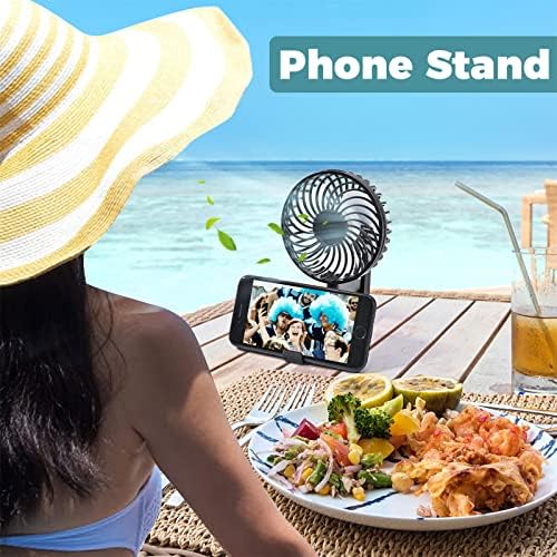 Handheld Fan Portable, Usb Rechargeable Hand Held Fan Long Last 12h Working, Mini Hand Fan Silent, Small Desk Fan Folding, Battery Operated Fans, Electric Travel Fan with Phone Stand