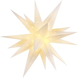 18" White LED Moravian Star Outdoor Light,Waterproof 3D Christmas Tree Topper Lamp with Timer Function,Hanging Outdoor Christmas Light for Holiday Porch Room Party Decoration