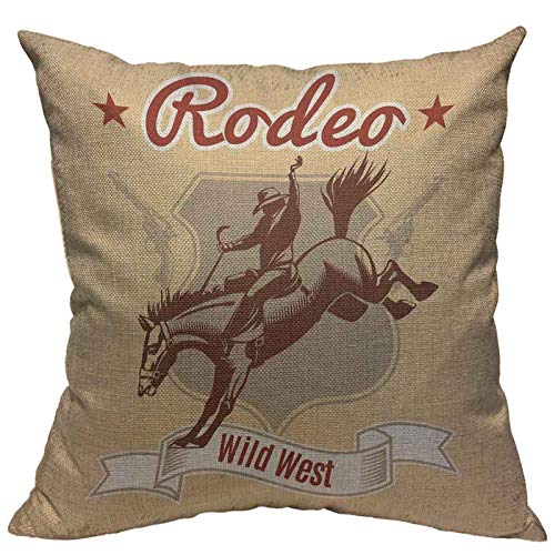 Versuswolf Throw Pillow Covers Wild West Rodeo Cowboy Riding Horse And Revolvers Label Vintage Cotton Linen Decorative Square Pillowcases Cushion Cover 18 X 18 Inch #TOP10