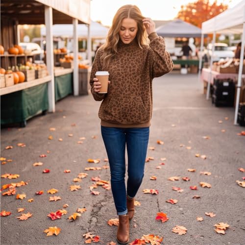 Leopard Sweatshirt for Women Crew Neck Long Sleeve Oversized Pullover Tops - image 6