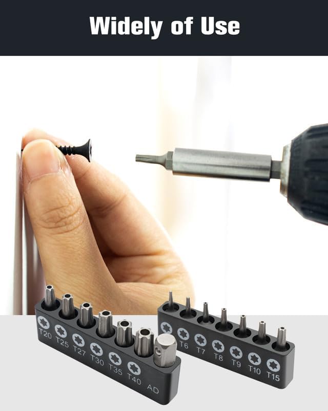 14-Piece Security Torx Bit Set TR T5-T40 | Impact Grade Chrome Vanadium Steel | 1/4" Hex Shank Driver Bits | Tamper Resistant Star Bits