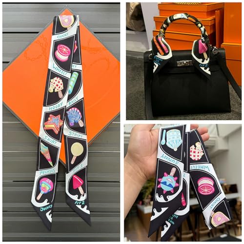 Fashion Scarves Ice Cream Print Twill Scarf – Long Strip for Tying Bag Handles3