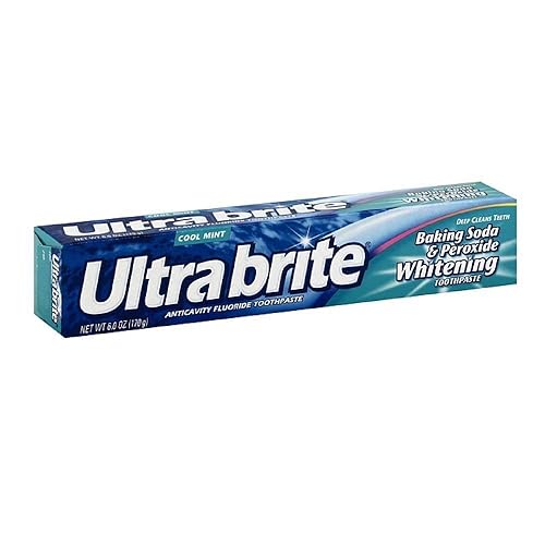 UltraBrite Pasta de dientes con fluoruro anticaries y blanqueador de bicarbonato de sodio y peróxido, menta fresca (6.00oz), blanco frío