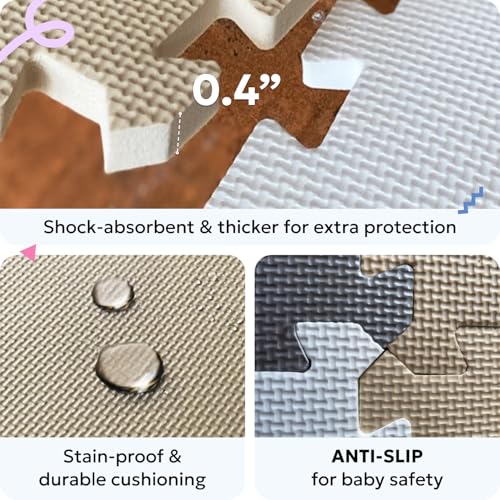 Image of MioTetto Baby Play Mat, Comfortable Tummy Time Mat - Portable Foam Floor Tiles, Safe baby mat for floor for Crawling & Development, Soft play mat for babies 0-6 months, Stylish interlocking foam tiles