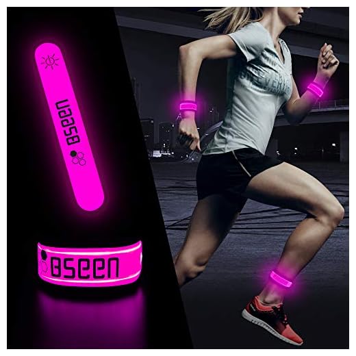 BSEEN 2 Pack, (TM) Glow LED Armband, Glow and Flash, High Visibility in The Dark for The Safety of Runners, Joggers, Pet Owners, Cyclists (Pink)