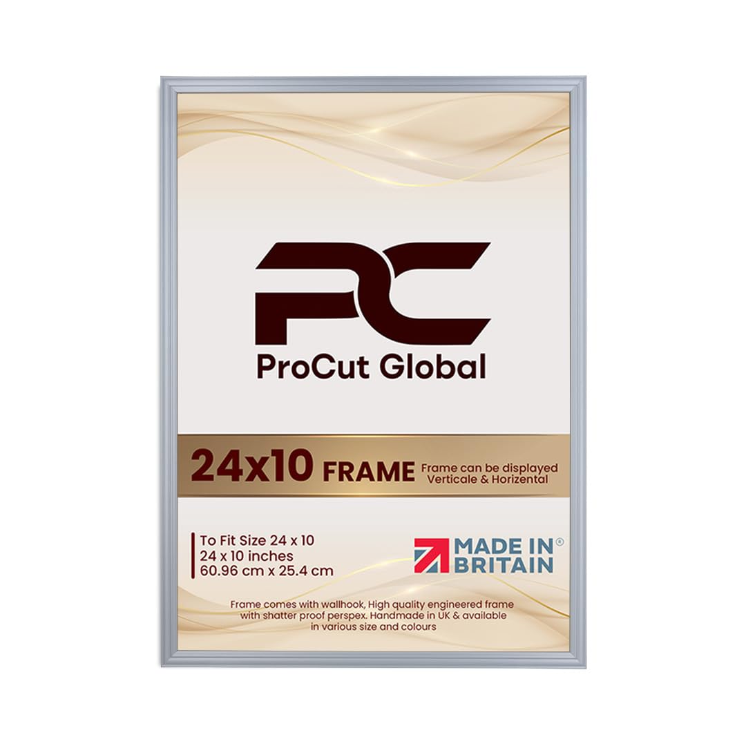 Procut Global 24x10 Silver Picture Frames - Classic Wooden Photo Frame with Shatterproof Perspex for Wall or Tabletop - Perfect for Posters, Certificates & Prints - Sizes & Colors Available