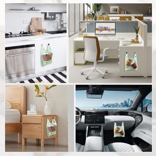 Image of Car Trash Bag Hanging Disposable Car Garbage Bag Pack of 200 Small Auto Trash Bag for Car with 4 Hook for Car Kitchens Bedrooms Offices During Travel and Camping (Green)