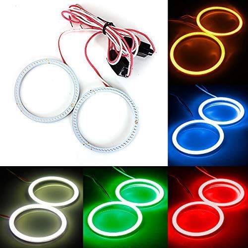 Image of 2 x 80 /60mm 93 LED CCFL Headlight COB Angel Eyes Halo Ring Lamp 12-24V For Bajaj Pulser RS 200(Green, 60 MM)