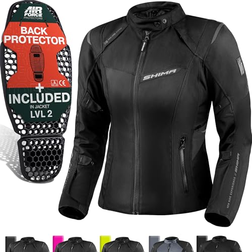 SHIMA RUSH Chaqueta Moto Mujer AIRFORCE Protector Espalda Cazadora Motociclista Chaquetas Protecciones Impermeable Armadura Cazadoras Motoero Invierno (Femenino, Chaqueta Regular, Negro, XL)