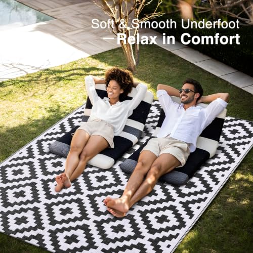 Image of OLANLY Outdoor Rug 5x8 ft Waterproof Reversible Mat, Black & White