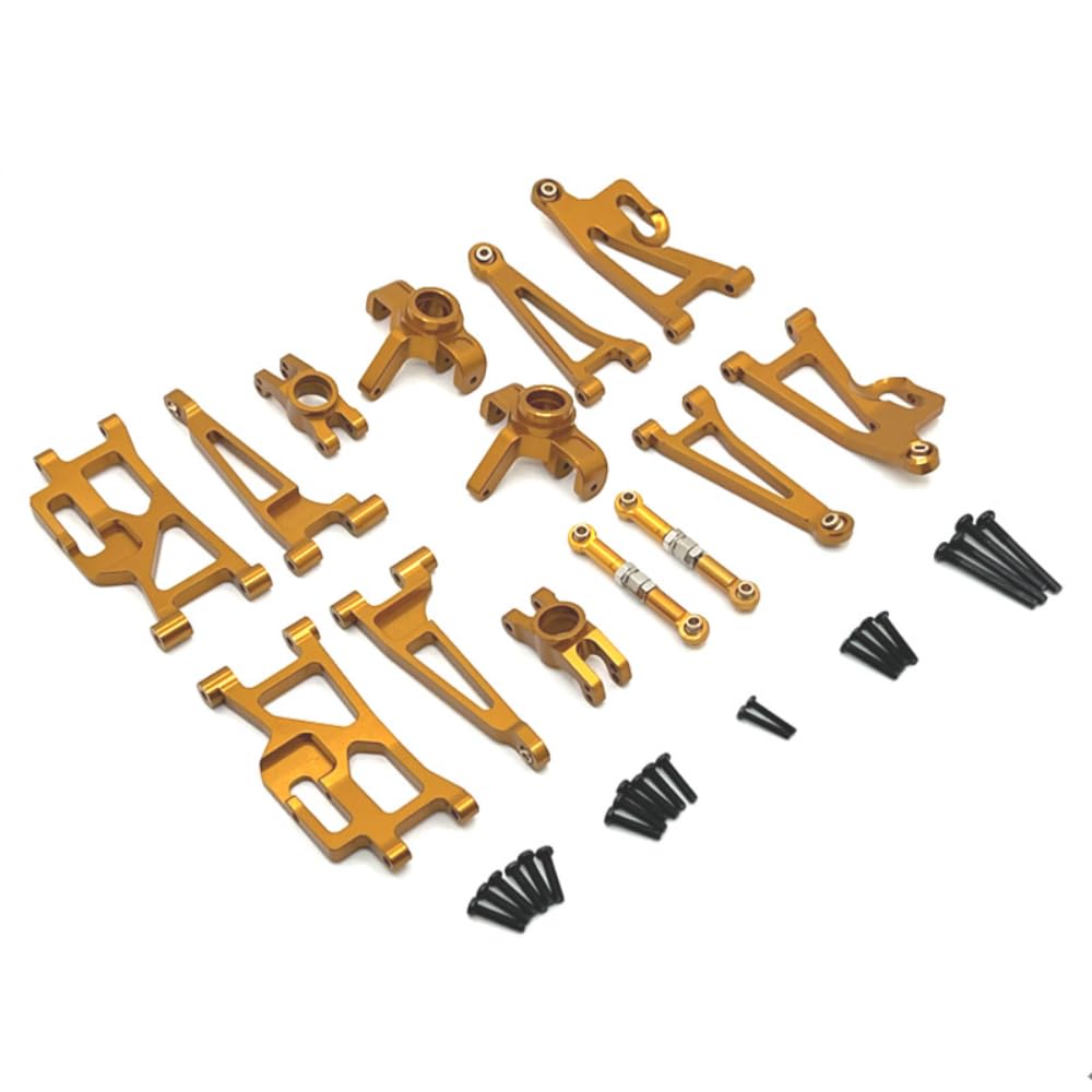 14PCs Metal Upgrades Parts for Hyper Go H14BM RC Car, Swing Arm Steering Cup Rear Hub Tie Rod Kit, Aluminum Alloy, Replacement Accessories for MJX 14210 14209 1/14 Brushless RC Cars (Gold)