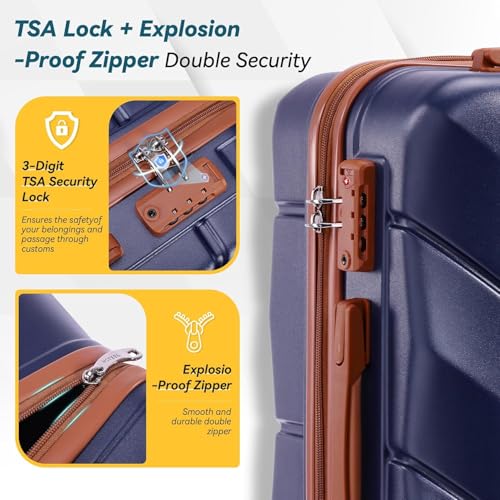 Image of Hoteel luggage Sets 3 Piece Carry on Luaagae Suitcases with Spinner Whells & TSA Lock(4-YEAR WARRANTY), Carry on Suitcase ABS Hard Shell Lightweight Travel Suitcases(20in /24in /28in, Dark Blue)