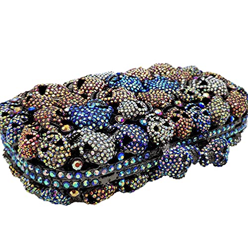Image of Boutique De FGG Skull Crystal Clutch Purse for Women Formal Rhinestone Clutch Evening Bag Halloween Minaudiere Handbag,Mini