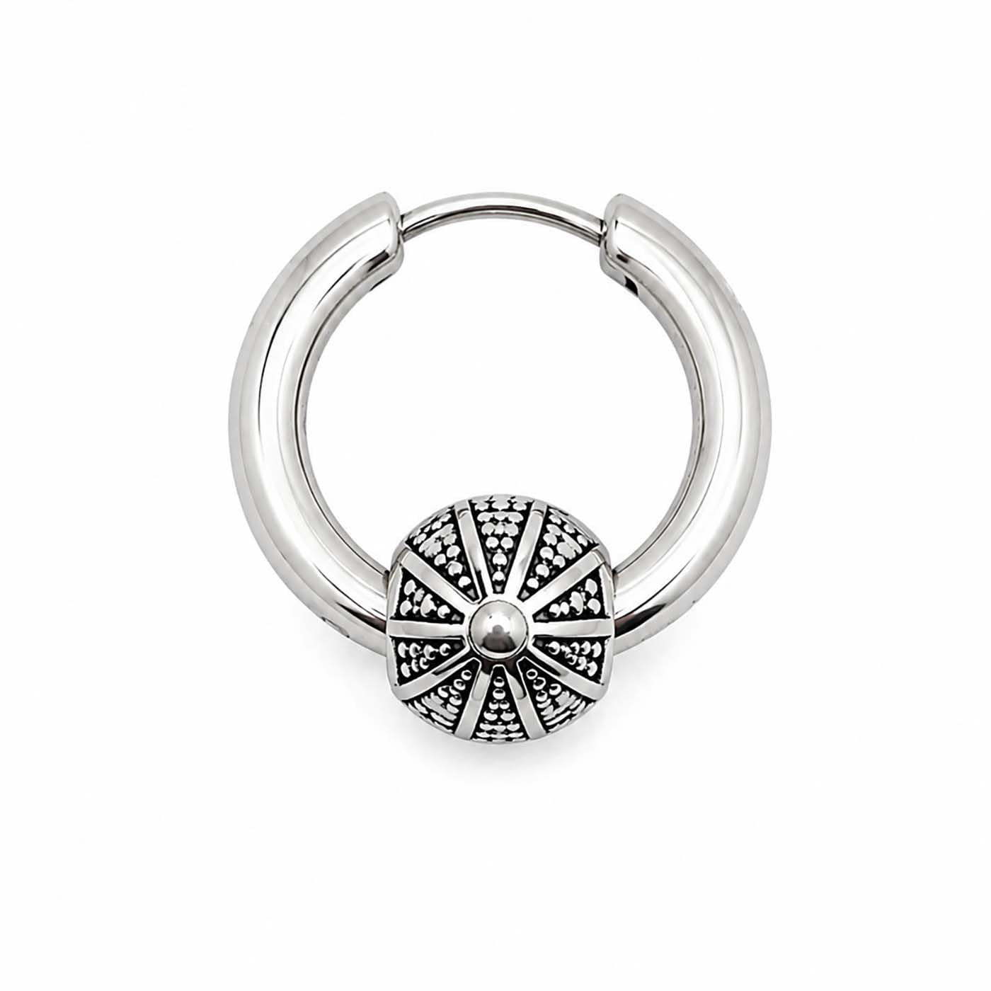 (1 Piece) Unisex Stainless Steel Silver Huggie Hoop Earrings with Vintage Engraved Disc Charm Minimalist Hoop Earrings for Men & Women Lightweight Fashion Jewelry-image-15