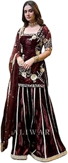 SHAFNUFAB Womens Georgette Stitched PLazzo Suit set with dupatta Ladies use PLazzo Suit material for women For Emboirdery ...