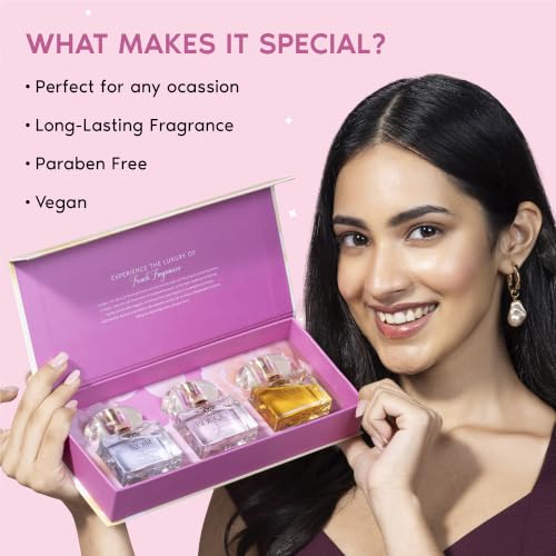 Image of Nykaa Moi Perfume Gift Set for Women| Pack of 3 EDP 30ml Each | Long Lasting | Travel Size Mini Perfumes | Set for Her | Luxury Scent Collection | Best Fragrance Gift Set| Fruity, Floral, Vanilla