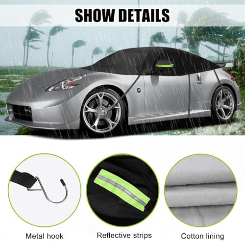 Image of Half Car Cover Compatible with Nissan Z 350Z 370Z 2003-2025, All Weather Protection with Side Mirror Cover, Waterproof Top Roof Protector for Snow Ice Hail Rain Sun Protection