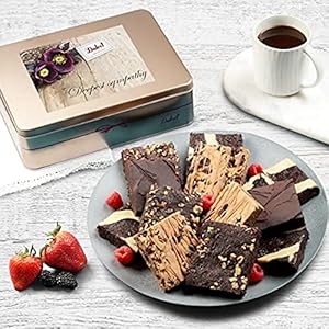 Dulcet Gift Baskets Sympathy Chocolate Fudge Brownie Assortment Gift Tin, Fresh Baked Snacks Yummy Flavors including Chocolate Cheese -Walnut -Fudge-Chip Blondie Great for Women, Men, Friends and Family.…
