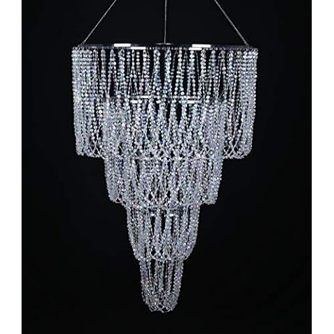 FlavorThings 4 Tiers Large Wedding Chandelier,Faux Crystal Iridescent Beaded Swag Chandelier, 24" Wide 3 Ft Long,Great idea for Centerpieces Decorations and Any Event Party Prom Home Decor Cover