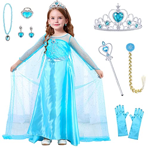YADODO Deguisement Reine des Neiges Fille 4 ans 5 ans Robe Elsa Reine des Neiges Enfant et Elsa Accessoires Costume Reine des Neiges Robe de Princesse Elsa Enfant Fille Deguisement Carnaval Elsa (120)