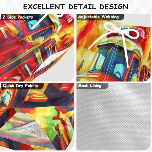 Boys Beach Board Shorts Fire Engine Truck Doodle Swim Trunk Teen Swimwear 8-16Y Multicolor3