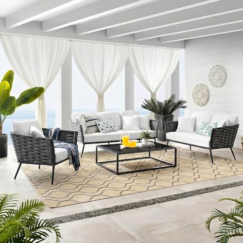 Image of OUTLIVING Outdoor Rope Sofa Set | Balcony Sofa | Patio Conversation Sets | Braided Rope Garden Sofa Set and Center Table (6 Seater-Grey-White)